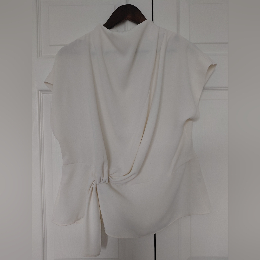 Zara Womens Cream Draped Knot-Front Blouse Size XL